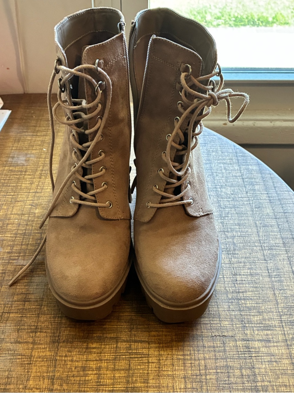 Women’s Taupe Lace-Up Platform Ankle Boots